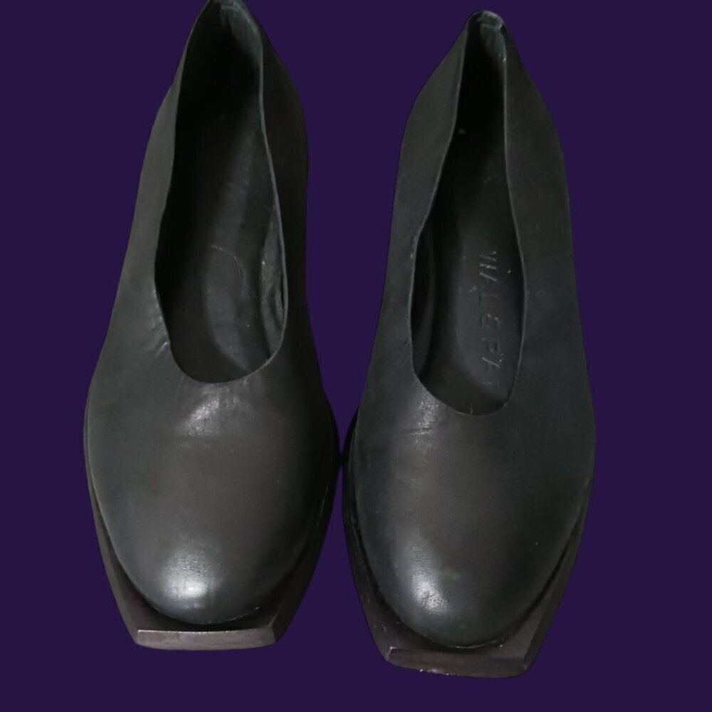 Wal & Pai Womens Black Leather Square Toe Flats Size 36